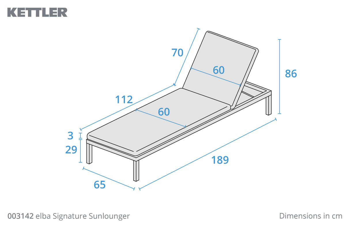 Kettler Elba Signature grey sun lounger with cushion, metal outdoor furniture for relaxing in the garden or patio area.