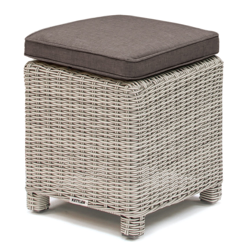 Kettler Palma Signature Stool - White Wash with Grey Taupe Seat Pad - Mill Race Garden Centre