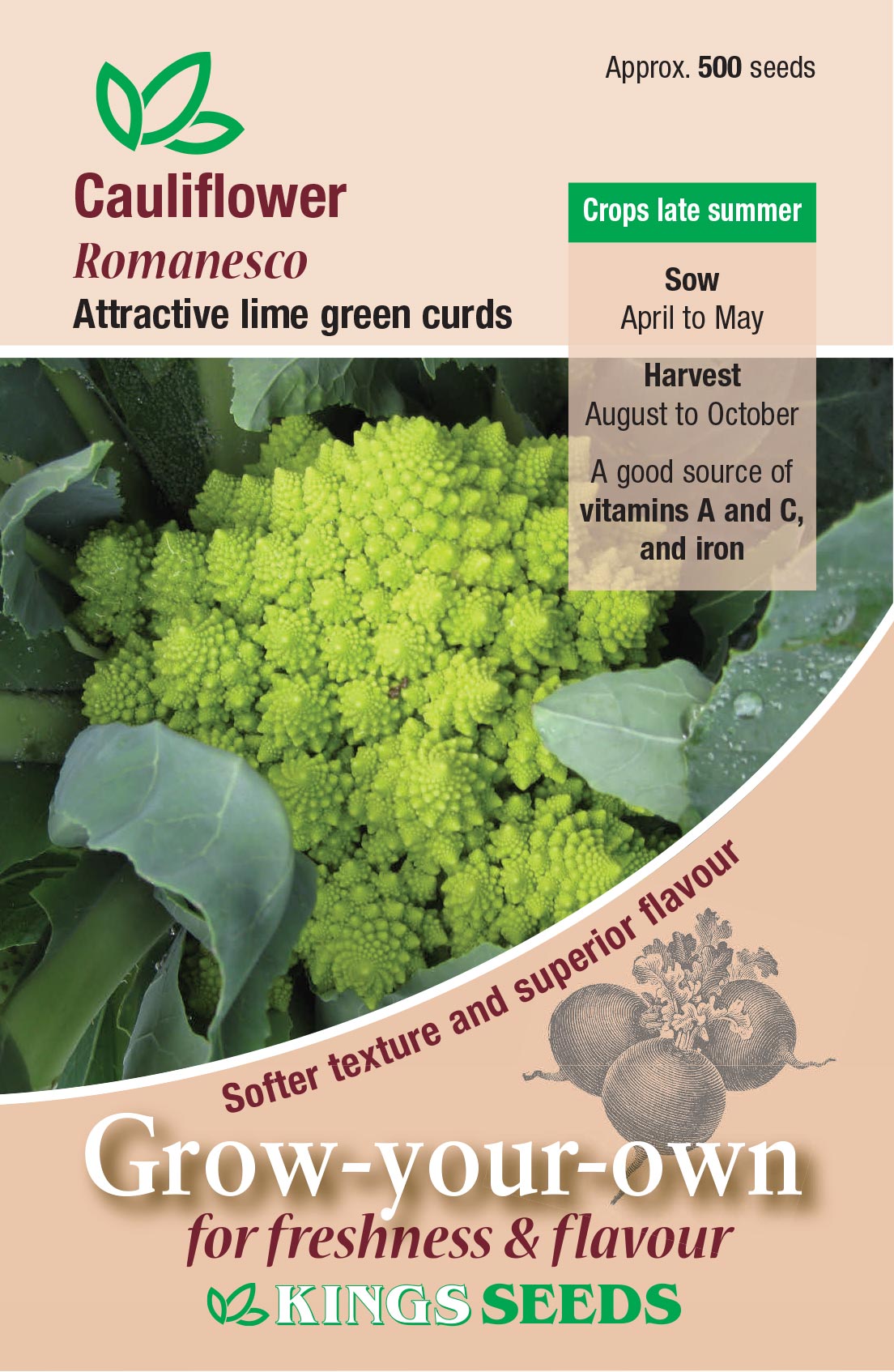 Cauliflower Romanesco by Kings Seeds - Mill Race Garden Centre