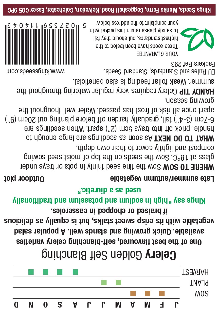 Celery Golden Self Blanching by Kings Seeds - Mill Race Garden Centre