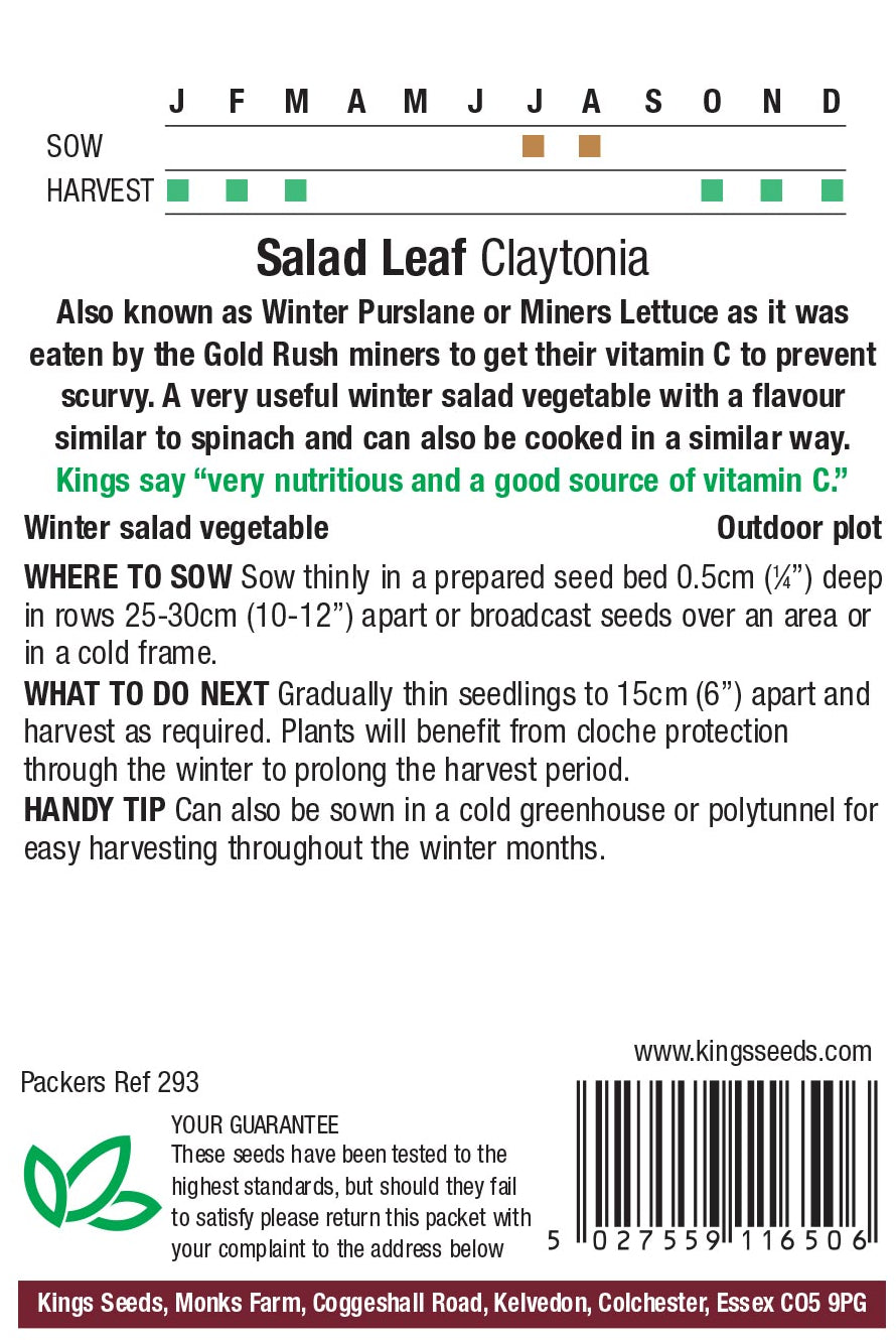 Salad Leaf Claytonia - Mill Race Garden Centre