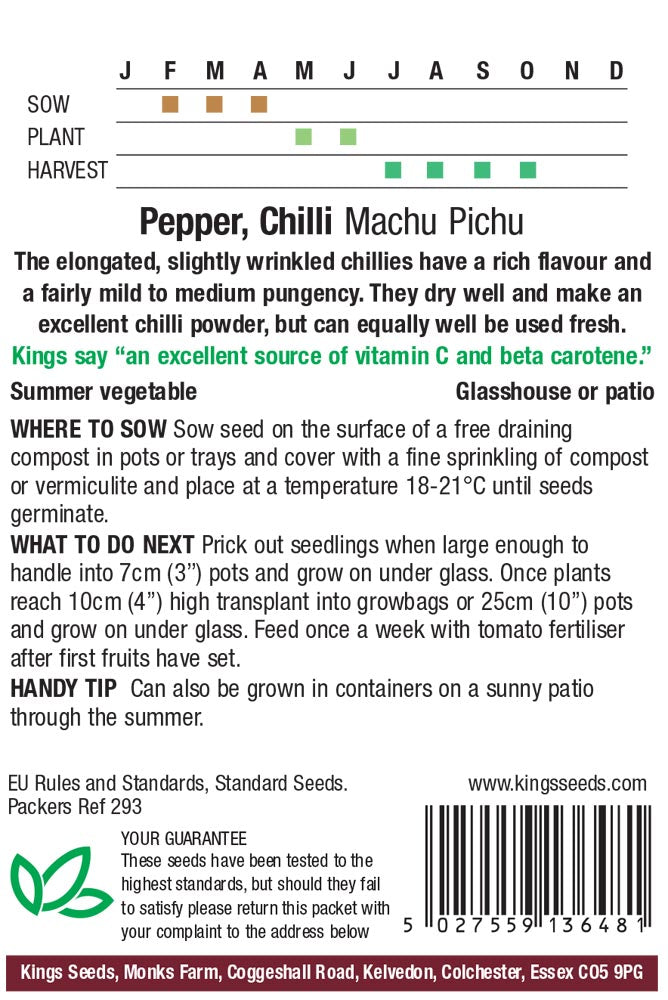Chilli Pepper Machu Pichu by Kings Seeds - Mill Race Garden Centre