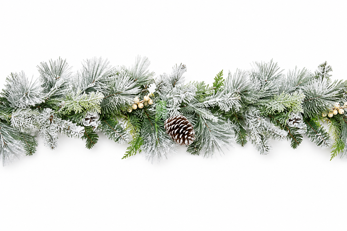 2.7m Frozen Cone Christmas Garland with Berries & Pinecones