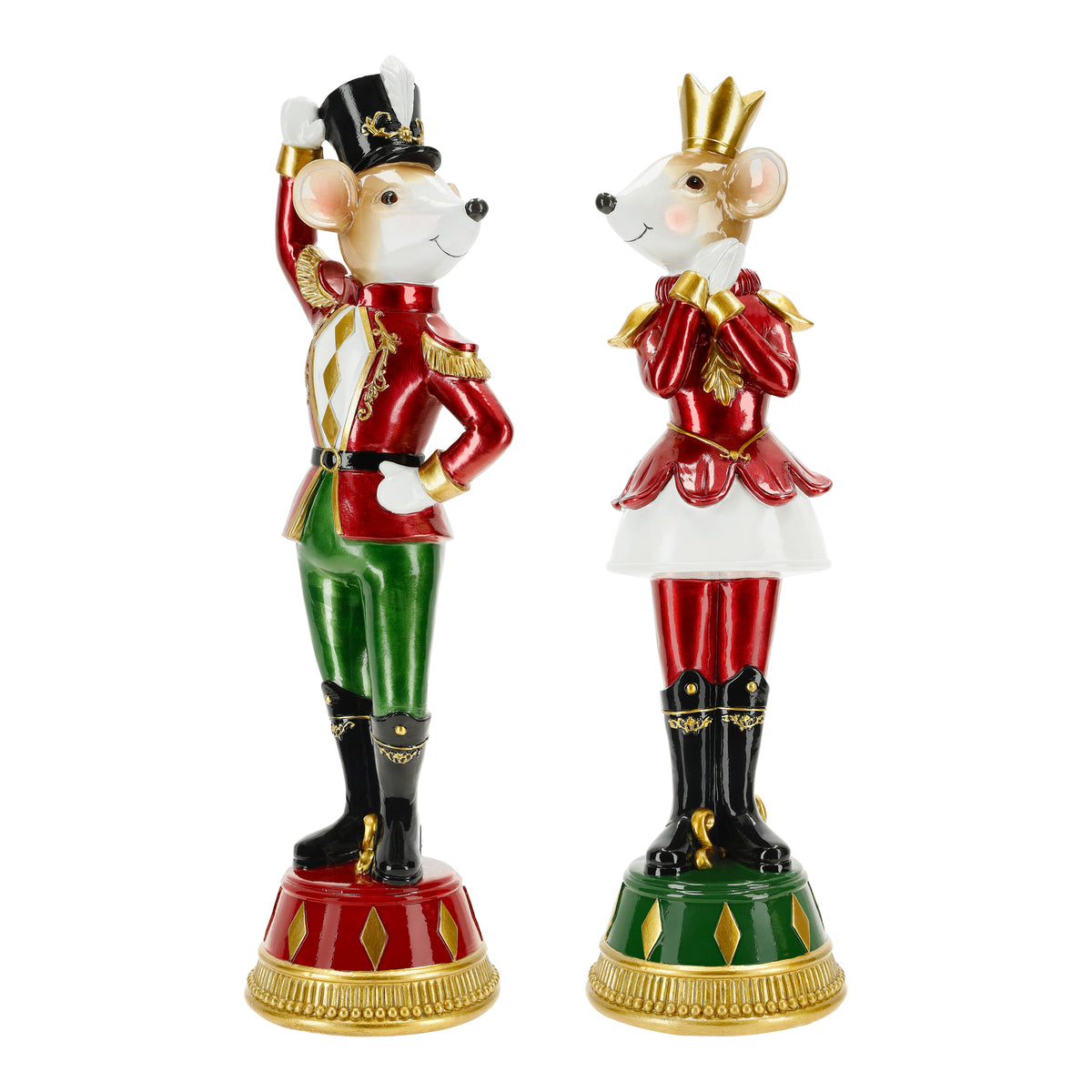 TimStor Nutcracker Mouse Boy Standing Christmas Decoration (46.5 cm) – Mouse Soldier in Red Jacket & Green Trousers on Ornate Red & Gold Pedestal