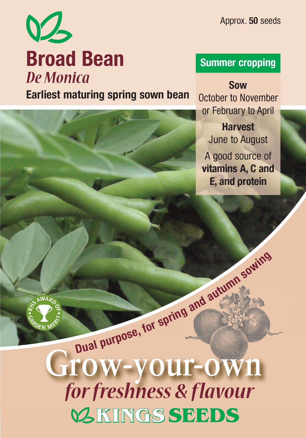 Broad Bean De Monica by Kings Seeds - Mill Race Garden Centre