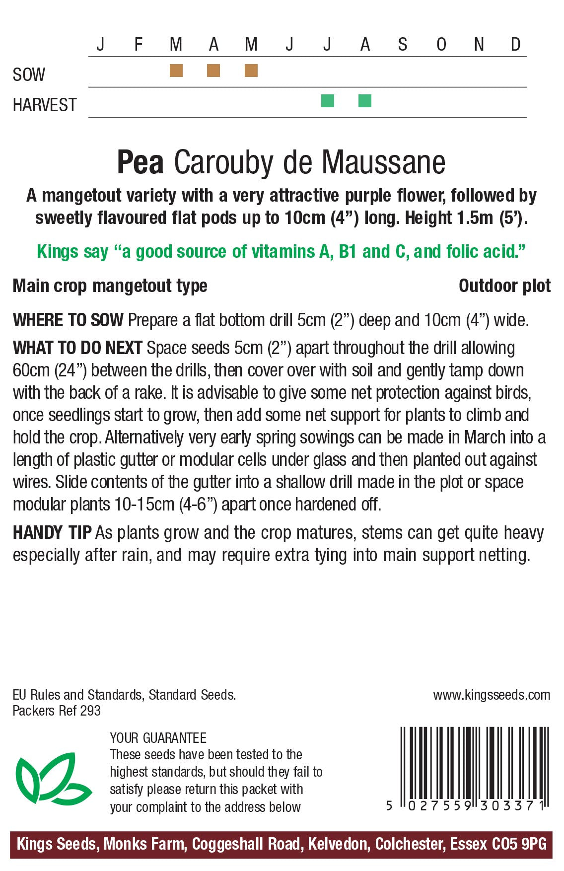 Pea Carouby De Maussane by Kings Seeds - Mill Race Garden Centre