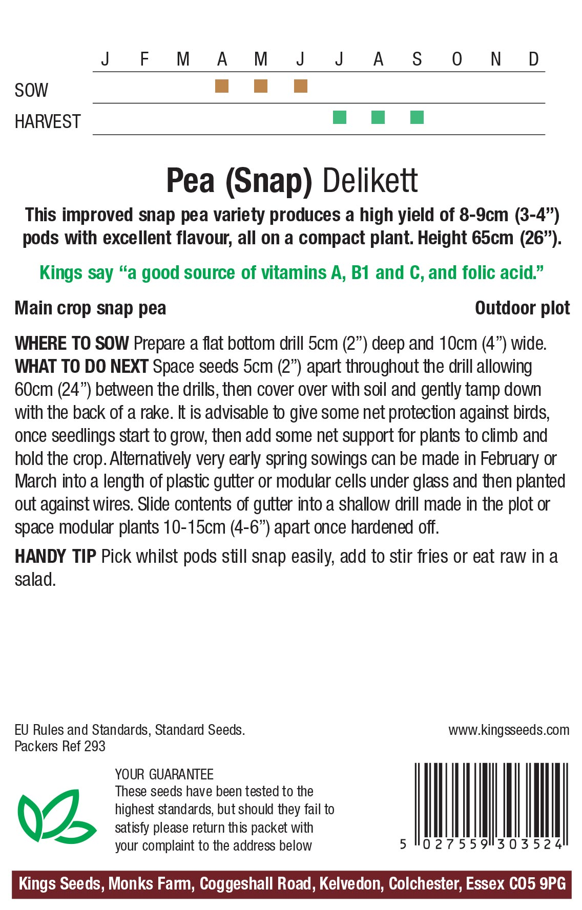 Delikett Pea Snap Seeds - Mill Race Garden Centre