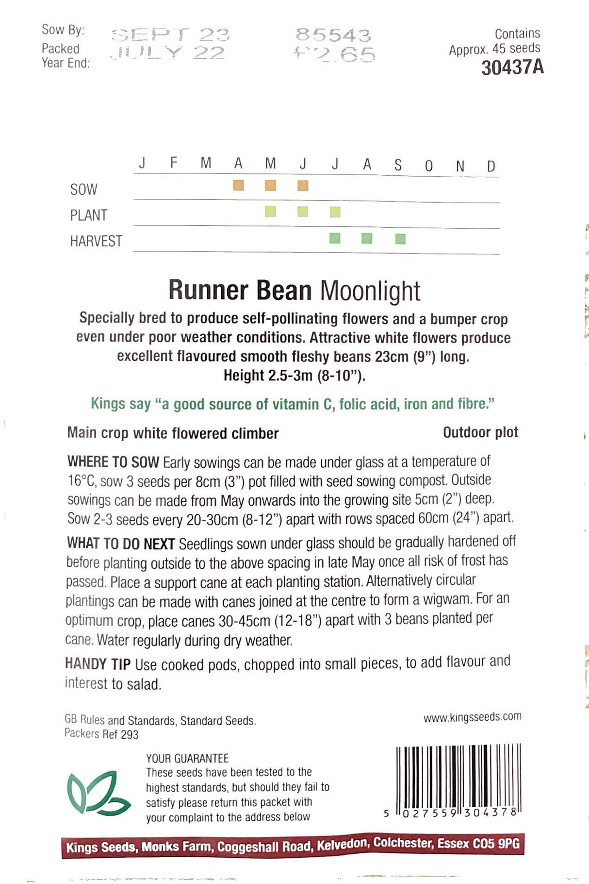 Runner Bean Moonlight - Mill Race Garden Centre