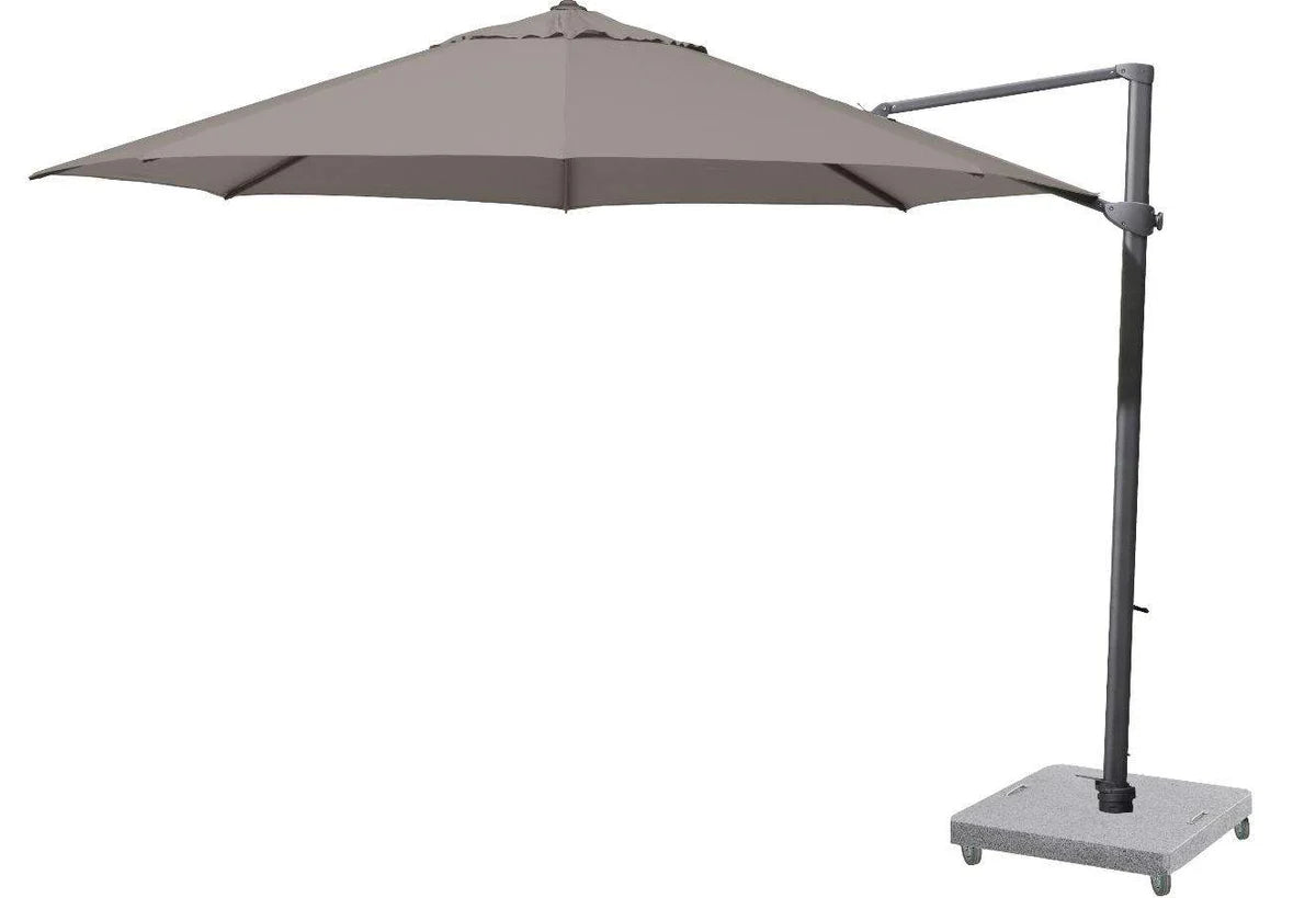 4 Seasons Siesta Parasol 3.5m Round Taupe with 125kg Granite Base and Wheels - Mill Race Garden Centre