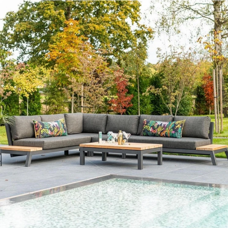 4 Seasons Outdoor Empire Modular Corner Sofa Set with Teak Coffee Table - Mill Race Garden Centre
