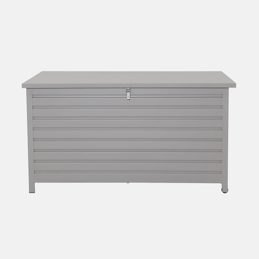 Kettler Pebble aluminium storage cushion box in medium size, outdoor furniture storage with metal construction and hinged lid.