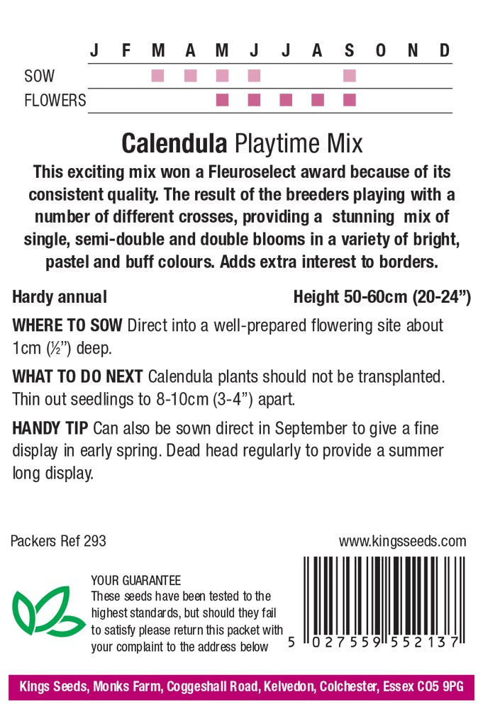 Calendula Playtime Mix by Kings Seeds - Mill Race Garden Centre