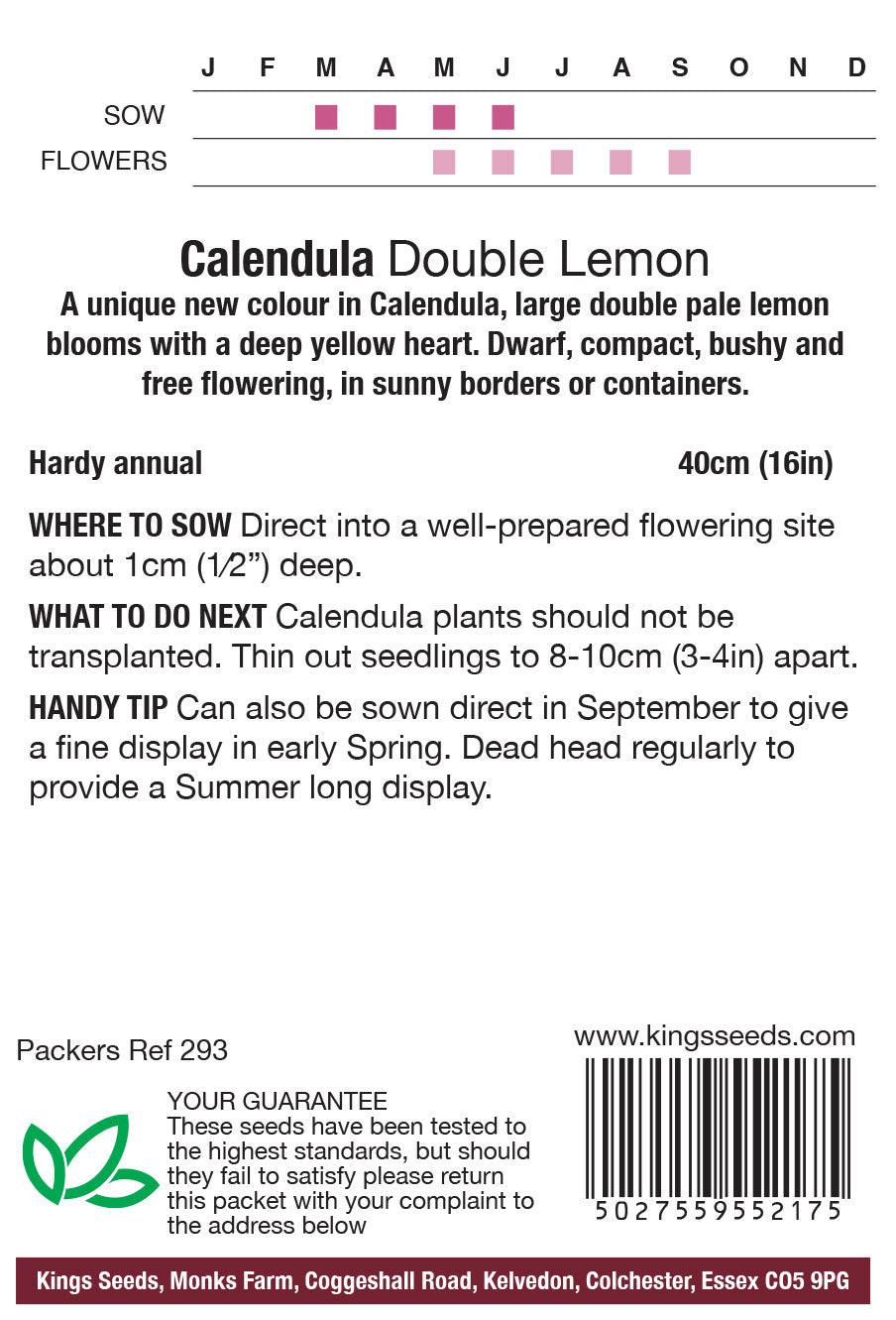Calendula Double Lemon by Kings Seeds - Mill Race Garden Centre