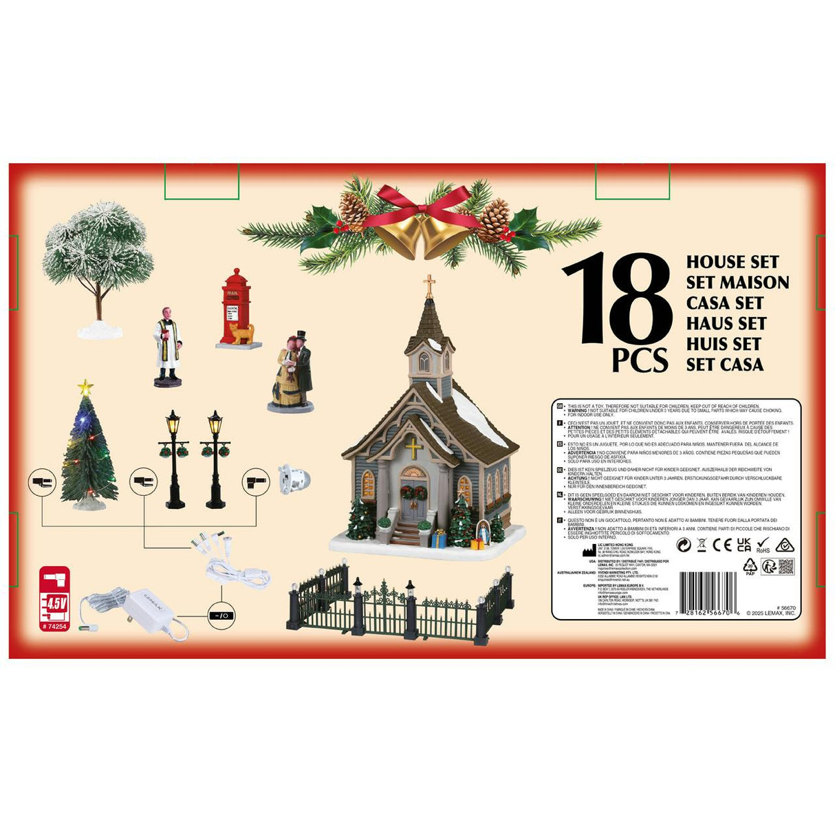 Small Town Church Set Incl. Adaptor 550 Ma (White) Lemax Christmas Village House Set - Mill Race Garden Centre