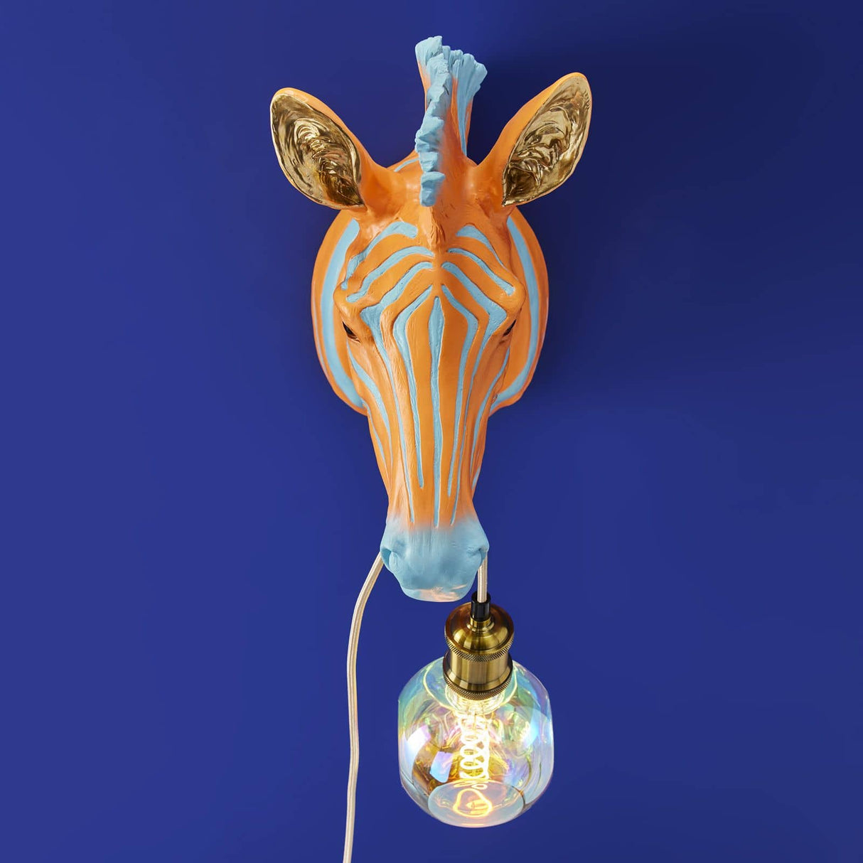 Werner Vob WERNS® Zebra Zora wall lamp in blue and orange, featuring a luxury designer zebra pattern for stylish indoor lighting.