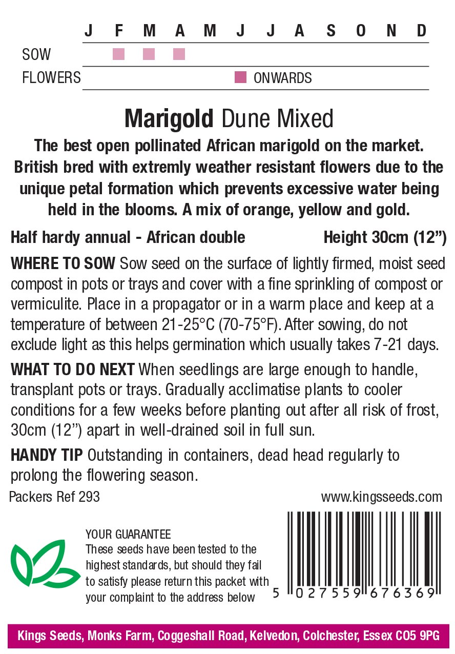 Inca Mixed F1 African Marigold Seeds - Mill Race Garden Centre