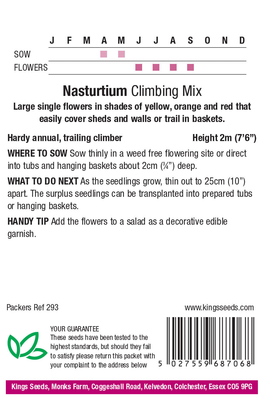 Nasturtium Tall Single Mixed Seeds - Mill Race Garden Centre