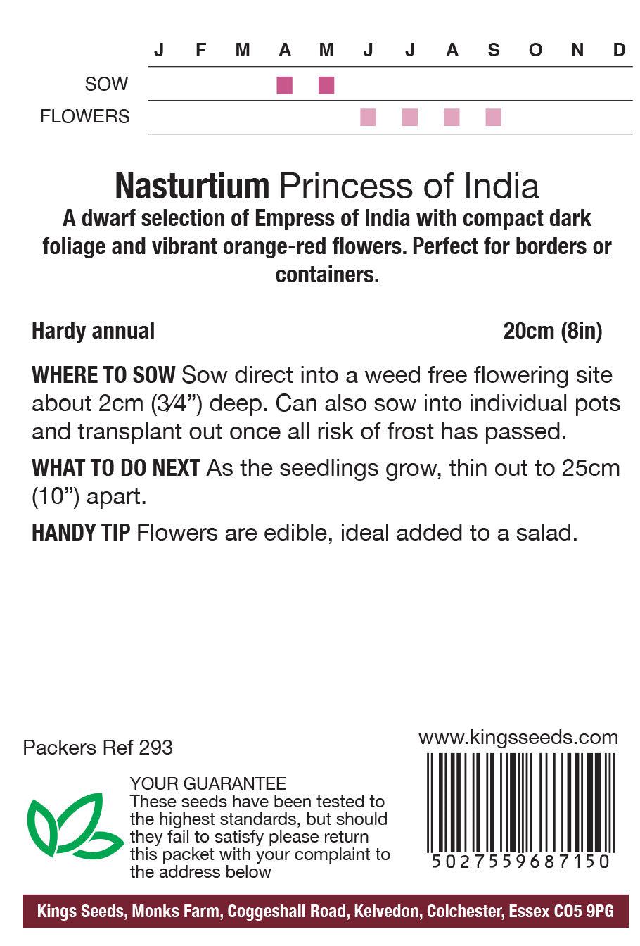Nasturtium Princess Of India by Kings Seeds - Mill Race Garden Centre