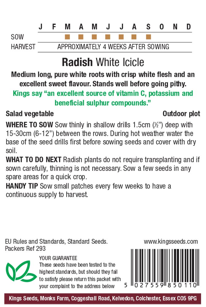 White Icicle Radish Seeds - Mill Race Garden Centre