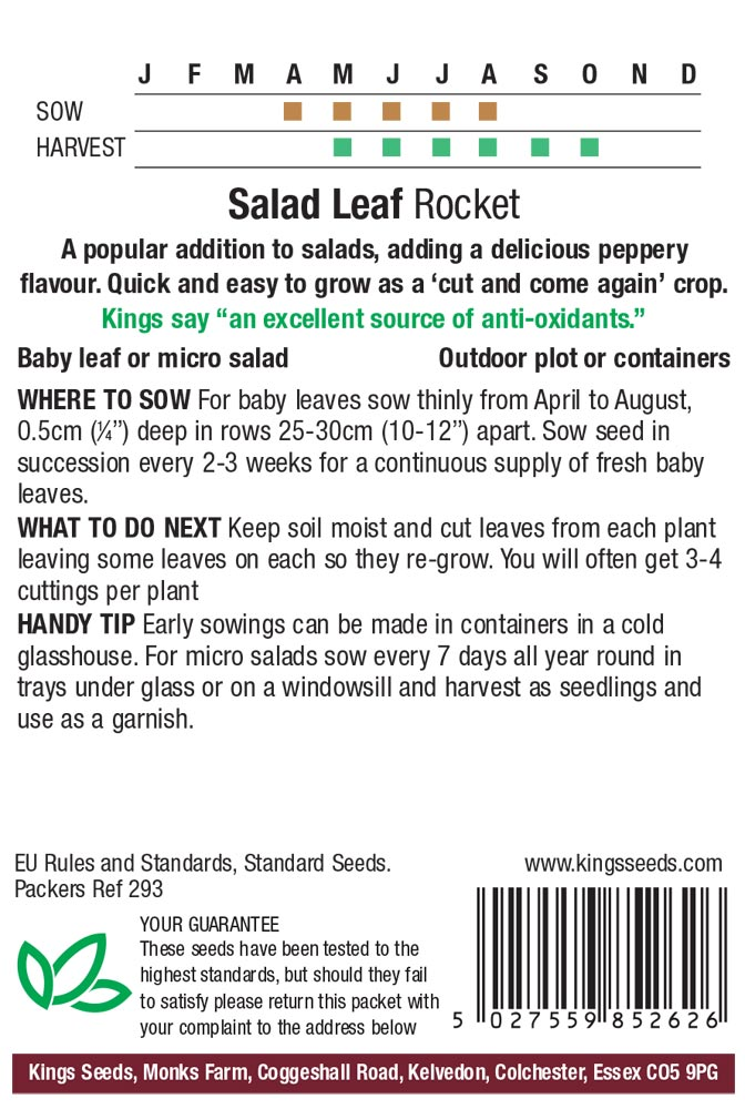 Rocket Salad Leaf Seeds - Mill Race Garden Centre
