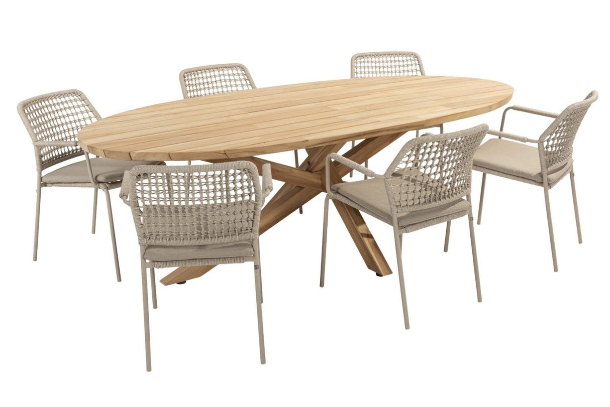 4 Seasons Outdoor Barista 6 Seat Dining Set wit 240cm Ellipse Teak Table - Mill Race Garden Centre