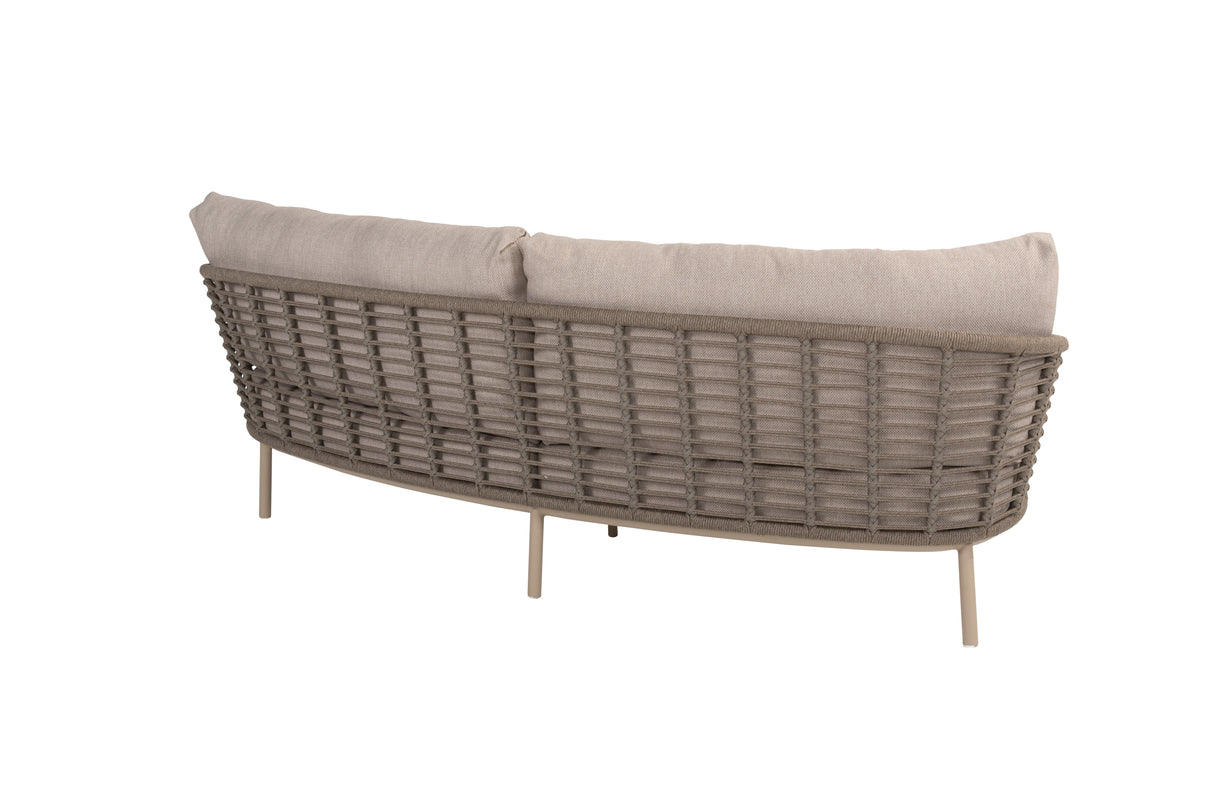 4 Seasons Outdoor Puglia Latte Lounge Set featuring a 3-seater sofa and coffee table in a stylish outdoor setting.