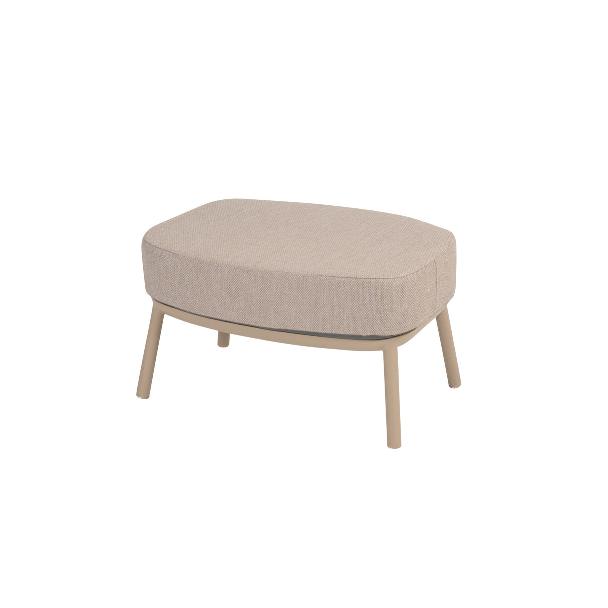 4 Seasons Outdoor Puglia Lounge LUX footstool with cushion in latte, part of a stylish metal lounge set.