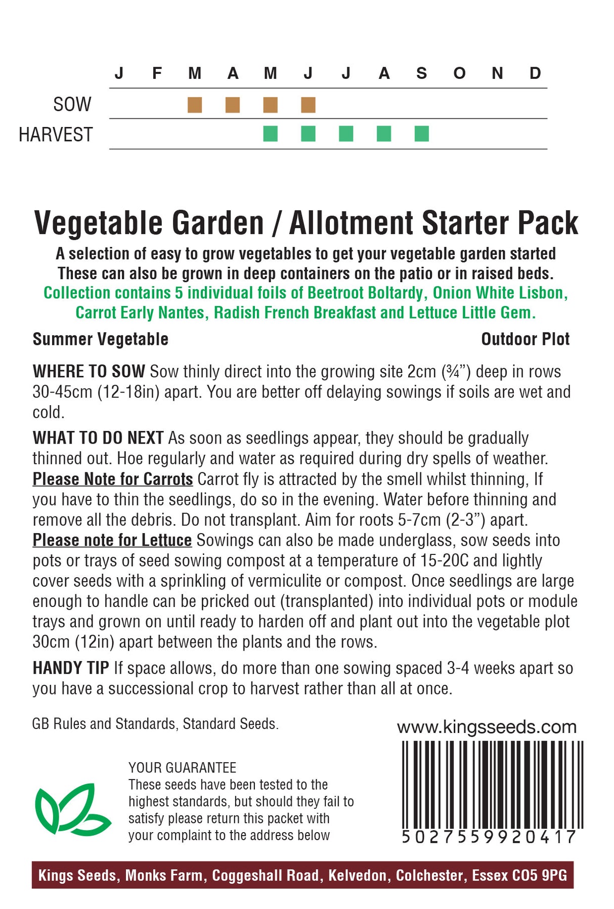 Vegetable Garden / Allotment Starter Pack by Kings Seeds - Mill Race Garden Centre