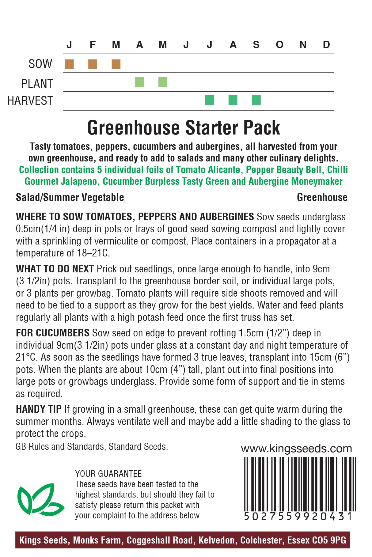 Greenhouse Starter Pack by Kings Seeds - Mill Race Garden Centre
