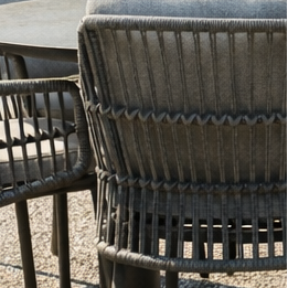 4 Seasons Outdoor Alicante 6-seater dining set with Manolo 75cm round metal table and Terre dining chairs, outdoor furniture.