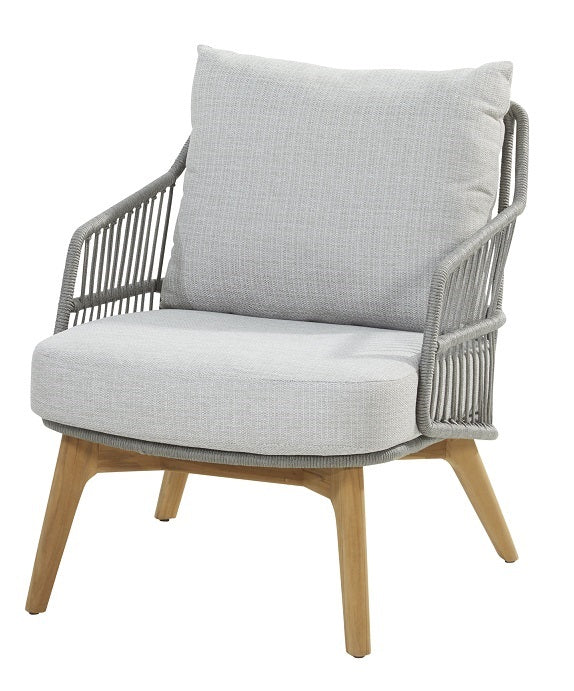 4 Seasons Outdoor Ancora Lounge Set – 2 Armchairs, 2.5-Seater Sofa, Footstool & 90cm Round Teak Coffee Table - Mill Race Garden Centre