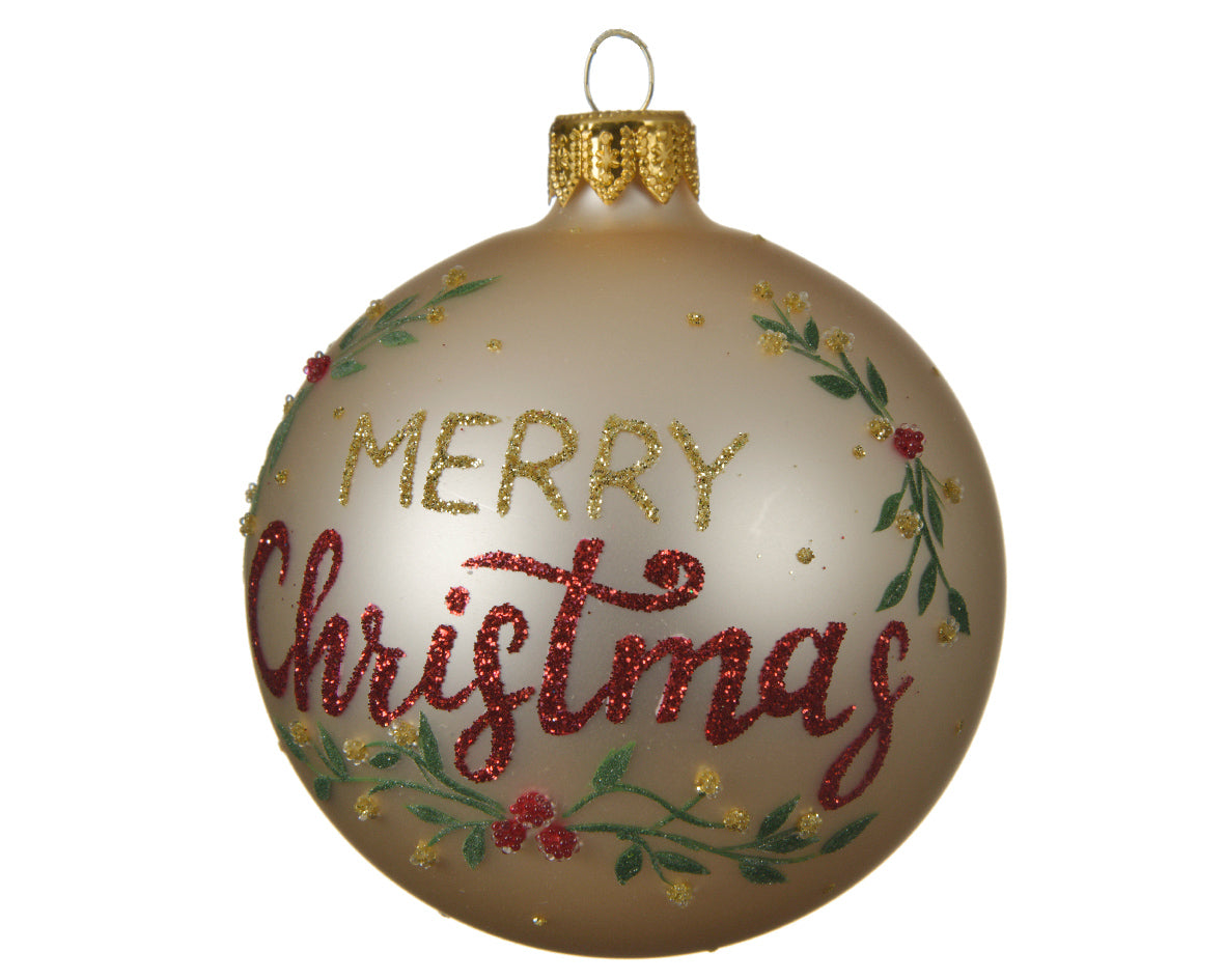 8cm Glass Merry Christmas Bauble by Kaemingk - Mill Race Garden Centre