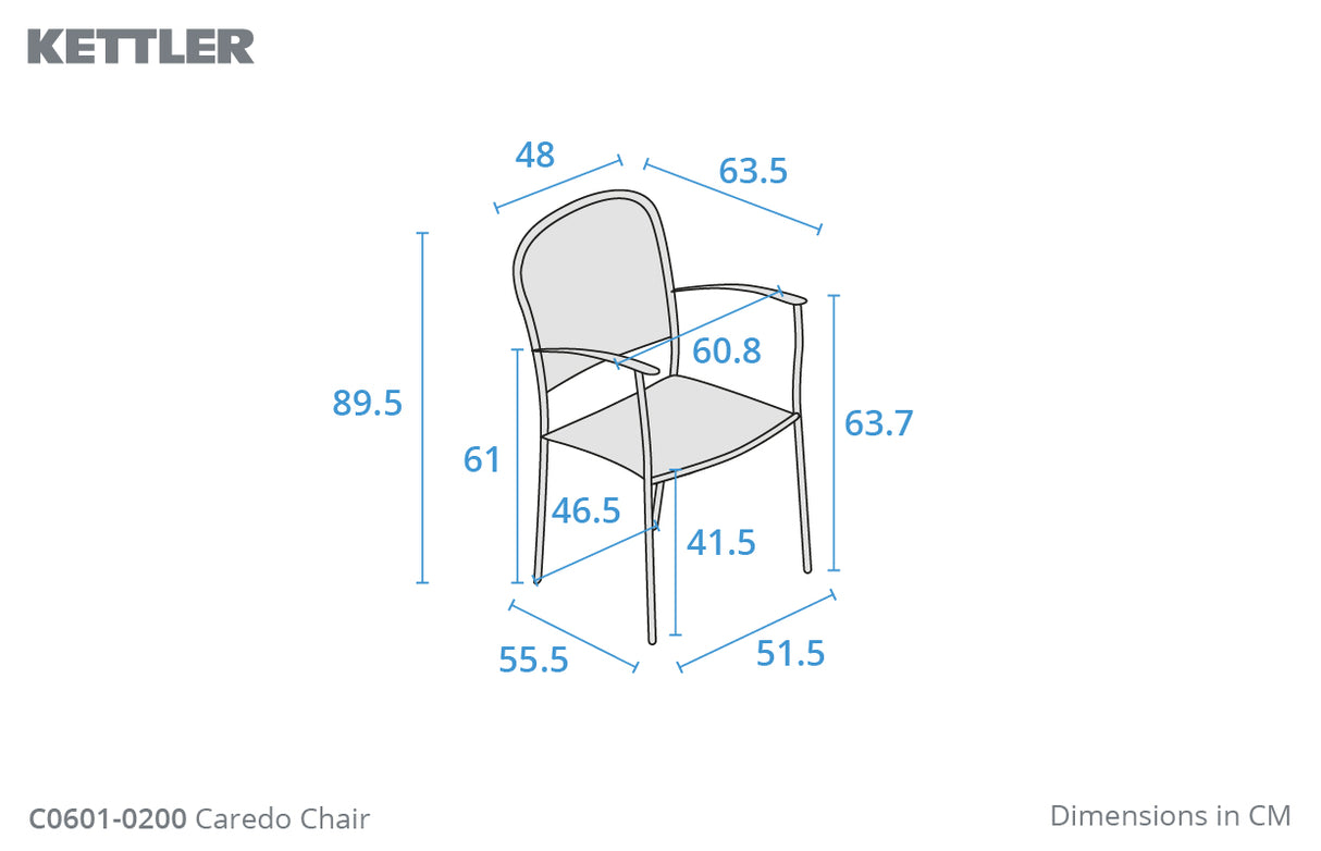 Kettler Caredo stacking chair with metal frame and woven seat, designed for indoor or outdoor seating.