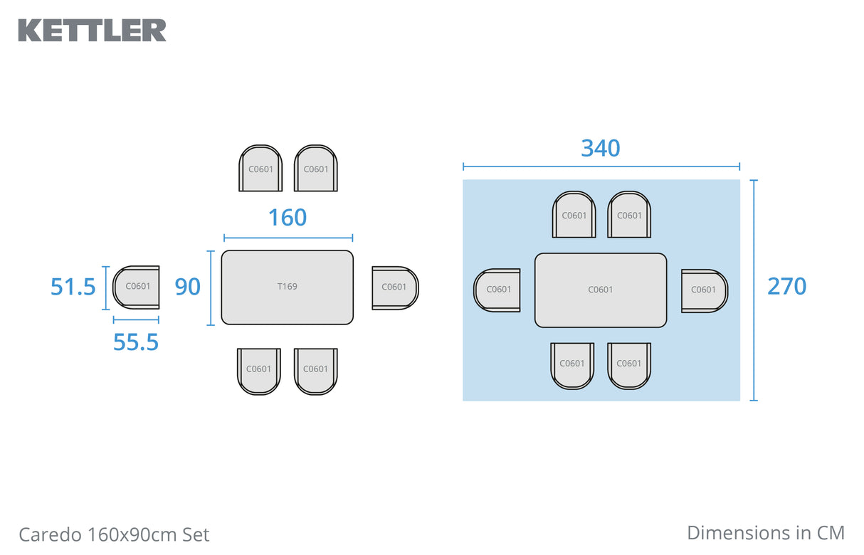 Kettler Caredo stacking chair in metal, shown in a set footprint, ideal for outdoor or patio furniture arrangements.