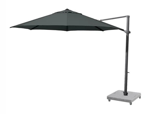 4 Seasons Siesta Parasol 3.5m Round Charcoal with 125kg Granite Base and Wheels - Mill Race Garden Centre