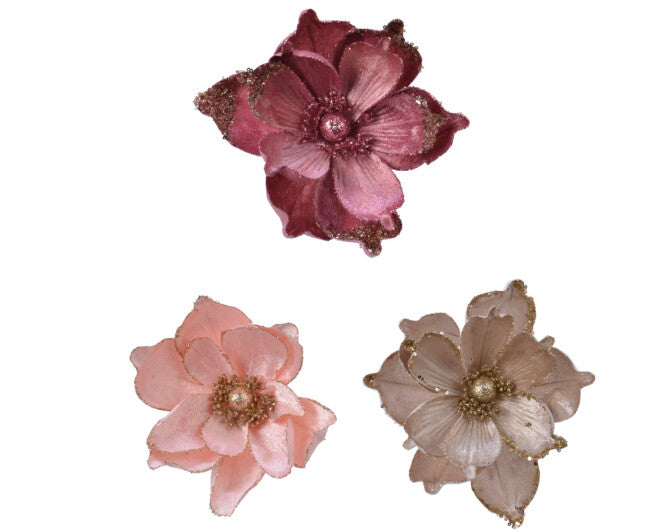 22cm Magnolia on Clip Assorted by Decoris - Mill Race Garden Centre