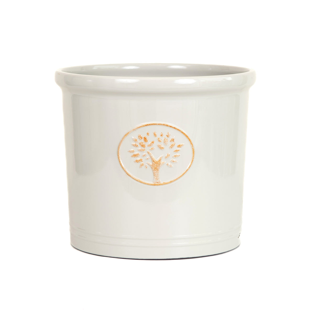 Cream-colored Creekwood 30cm Cotswold Cylinder Planter for indoor and outdoor garden plants, with a smooth, modern design.