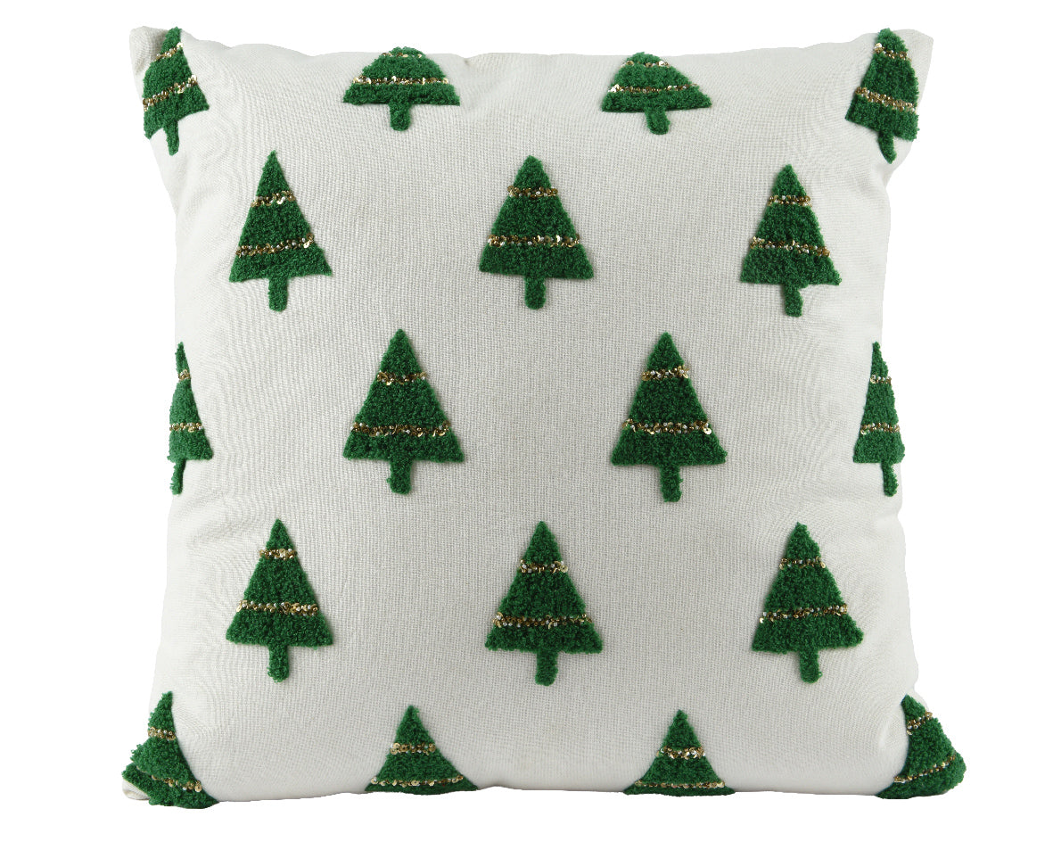 45cm Christmas Tree Square Cotton Cushion by Kaemingk - Mill Race Garden Centre