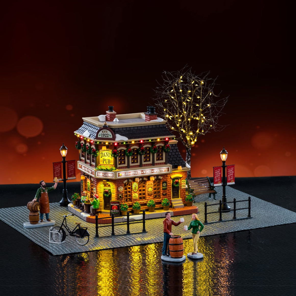 Lemax Dani's Pub Set from Christmas Village collection, detailed miniature pub building with festive holiday decorations.