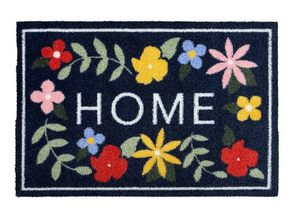 Eco Flex Washable Navy Doormat Floral Home 50x75cm - Mill Race Garden Centre