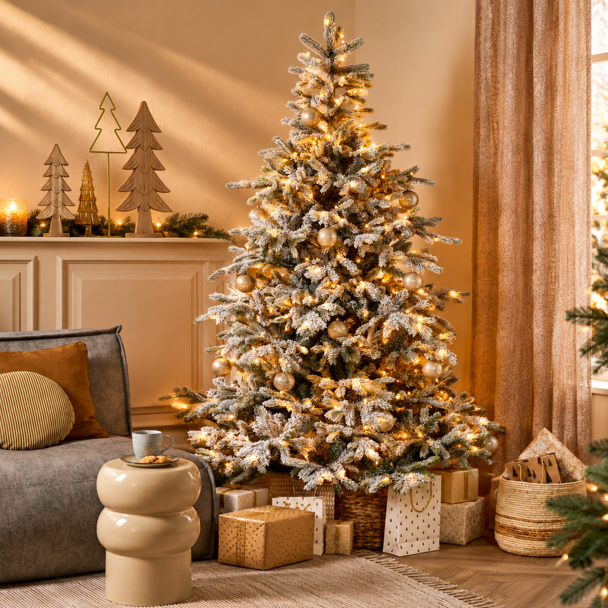 Edelman Black Box Frosted Grimshaw Prelit Artificial Christmas Tree with Warm White LEDs, Timer & Dimmer
