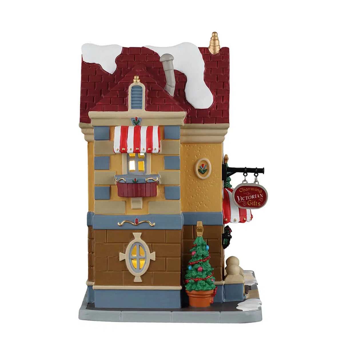 Lemax Father Christmas Gift Shop illuminated building from the Christmas Village collection, festive holiday decoration scene.