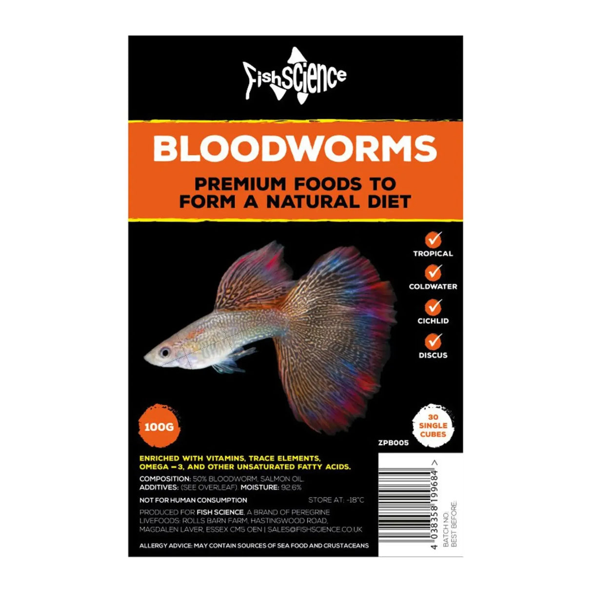 FishScience Frozen Blister Pack Bloodworm 100g - Mill Race Garden Centre