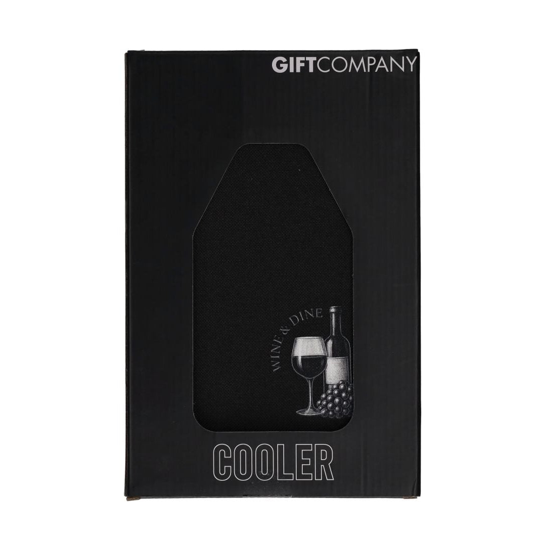 GiftCompany Froid Cooling Sleeve with wine and dine design, black insulation for wine bottles, stylish and functional wine cooler.
