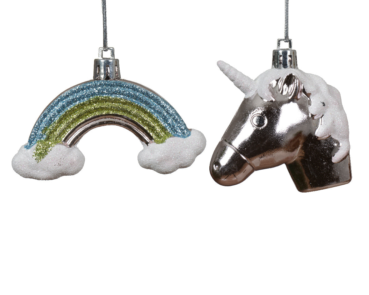 Glitter Christmas Tree Hanging Decoration - Unicorn or Rainbow by Kaemingk - Mill Race Garden Centre