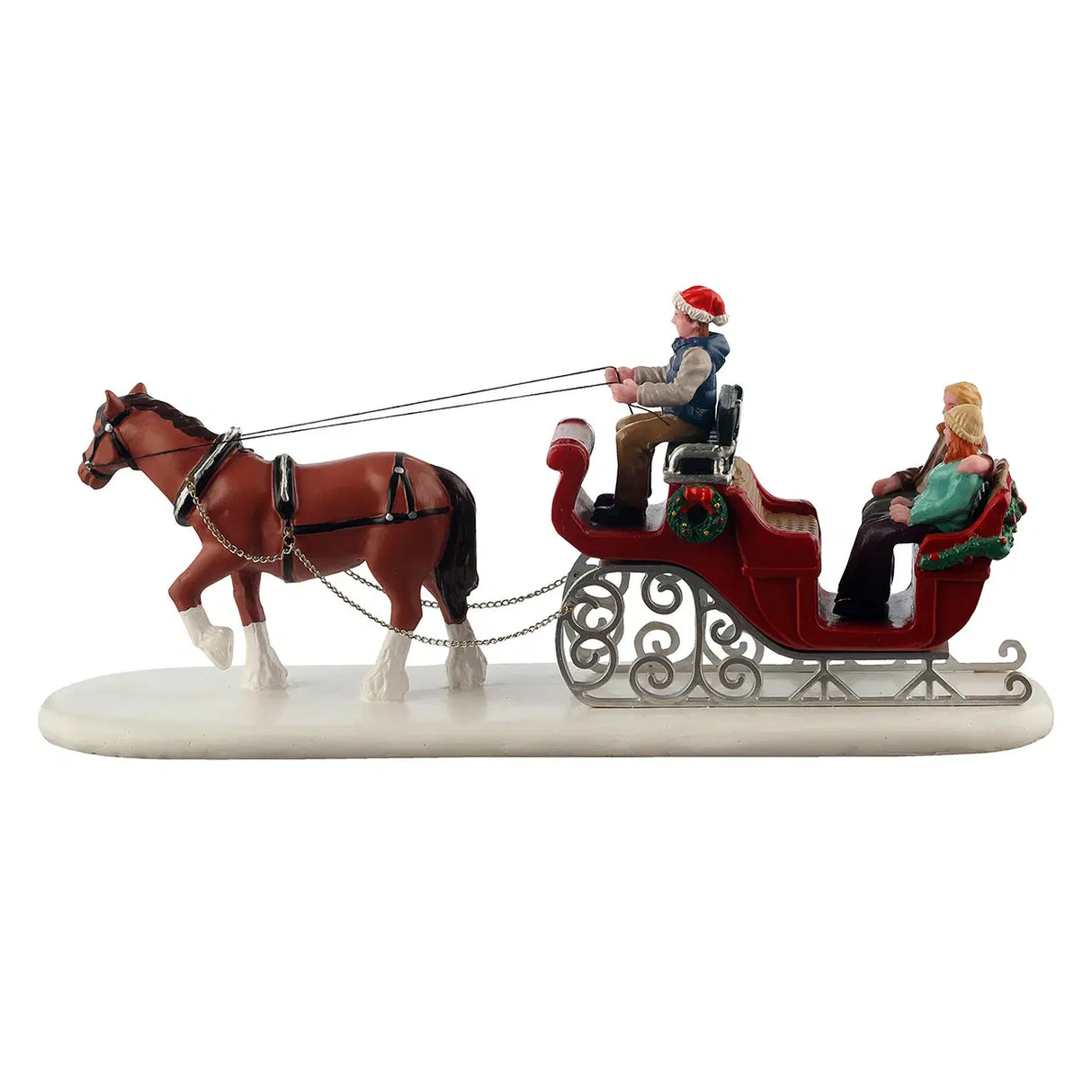 Lemax Holiday Sleigh Ride table accent featuring a festive sleigh and reindeer scene for holiday decorations.