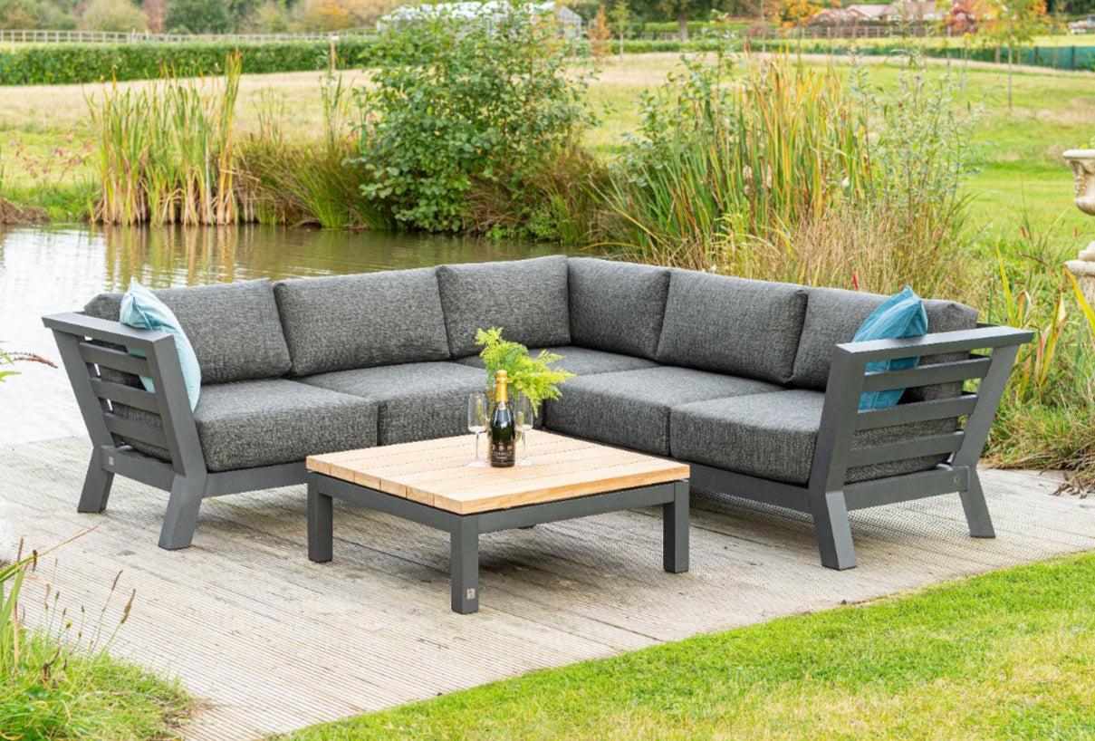 4 Seasons Outdoors Meteoro Corner Set with 90cm Teak Coffee Table - Mill Race Garden Centre