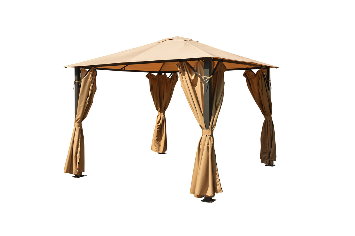 Eden Rectangular Gazebo with Curtains in Taupe (4m x 3m) - Mill Race Garden Centre