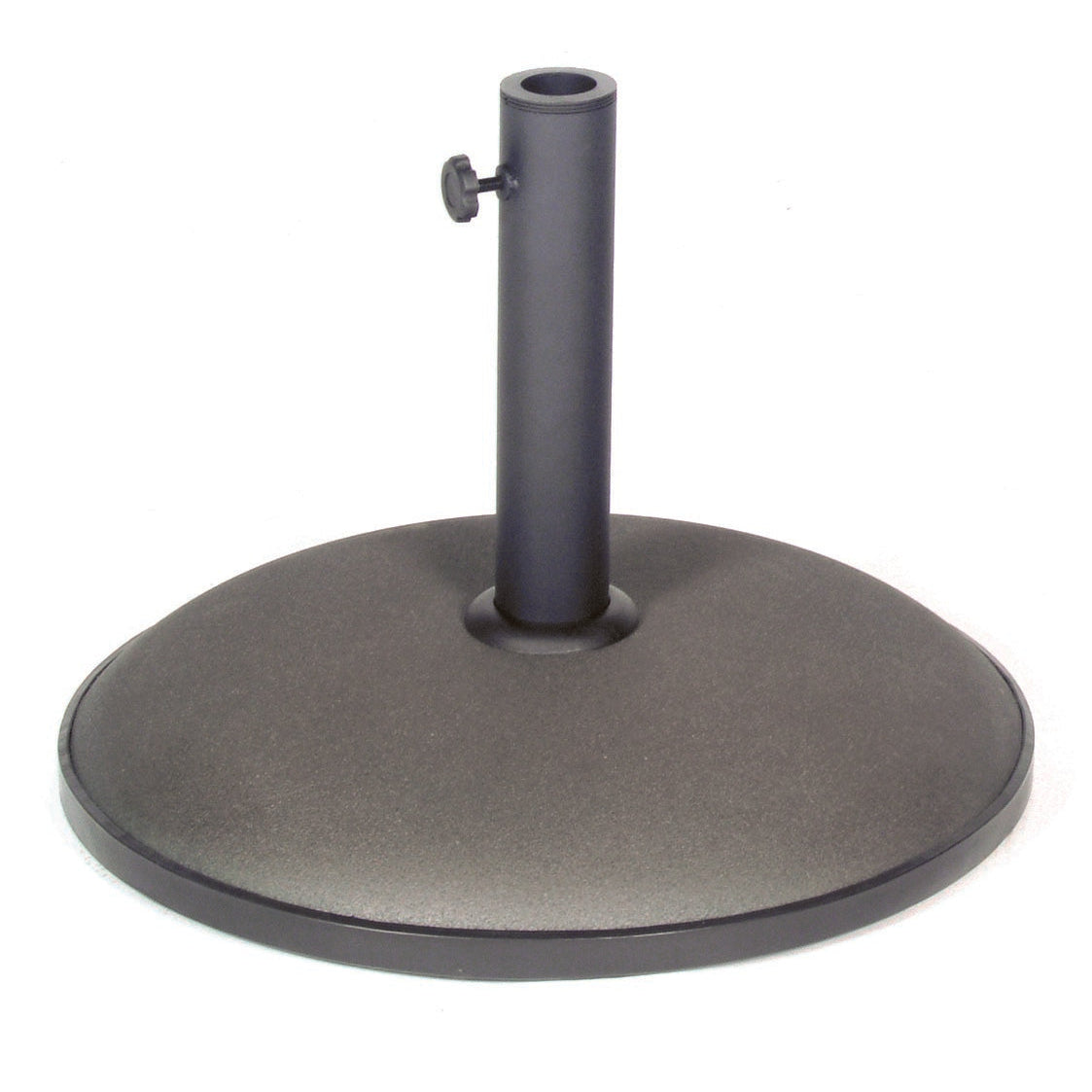 Round grey concrete Kettler parasol base, 15kg, made of iron, designed for outdoor umbrellas and patio furniture.