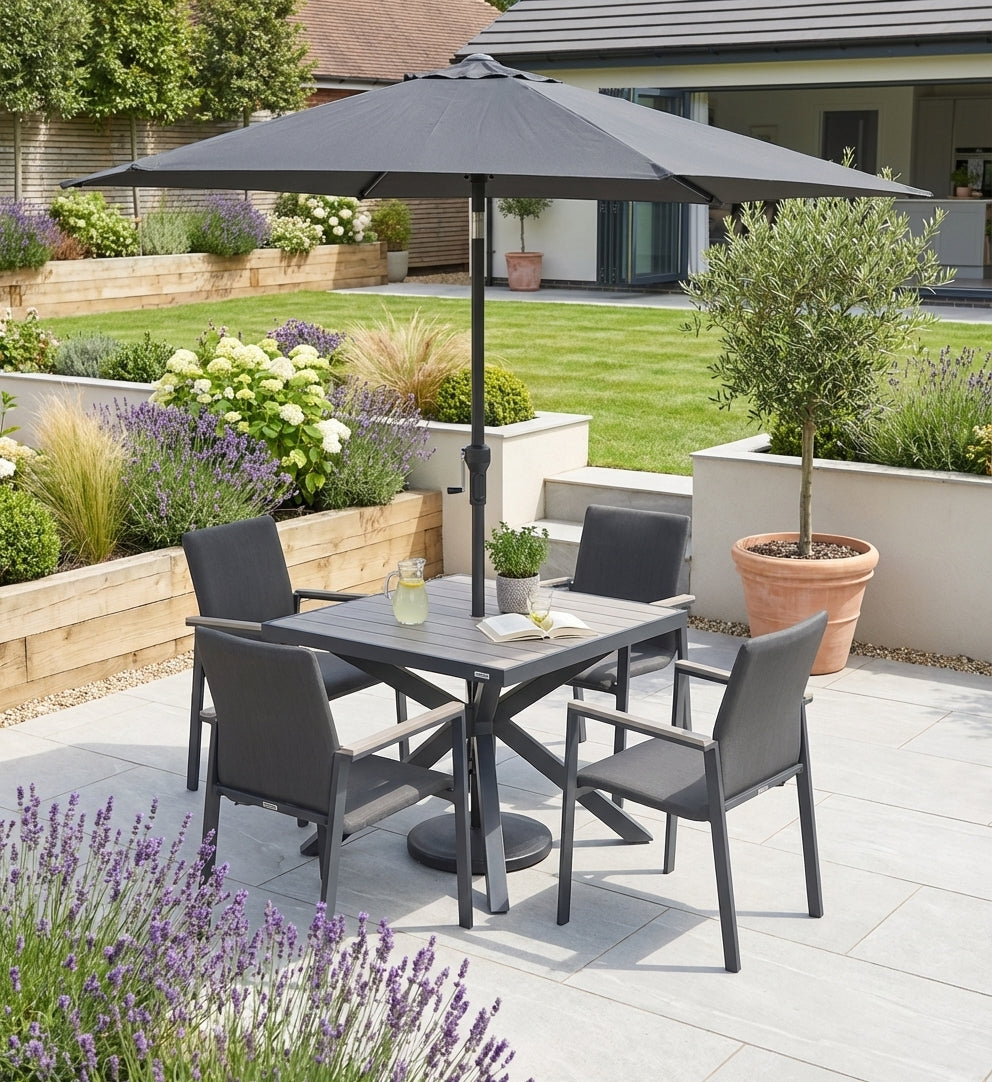 Kettler Tudor 4 Seat Dining Set with Parasol & Base